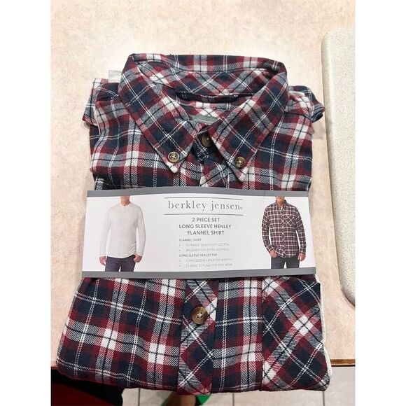 Berkley Jensen Men's M Flannel & Henley Shirt Set Multicolor 2-Pack - Picture 1 of 3